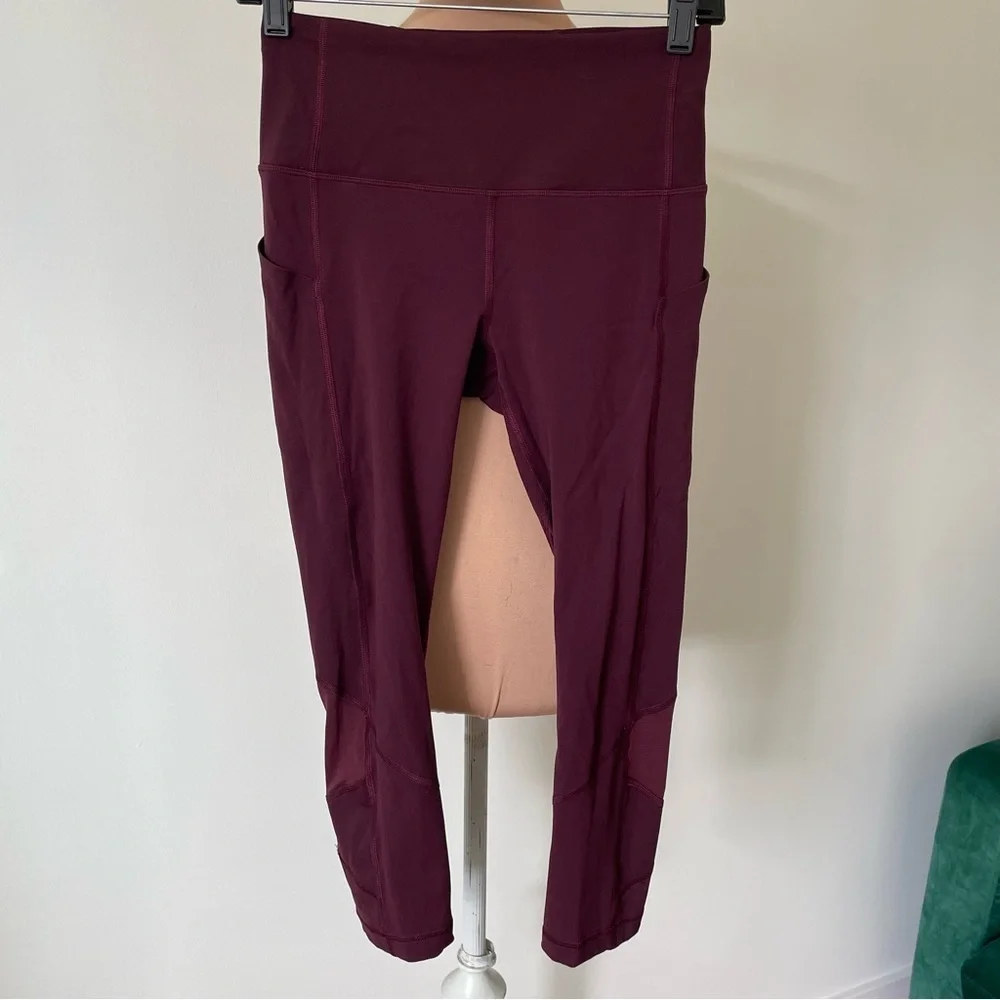 Lululemon Cassis Red Pace Rival High-Rise Mesh Panel Crop 22